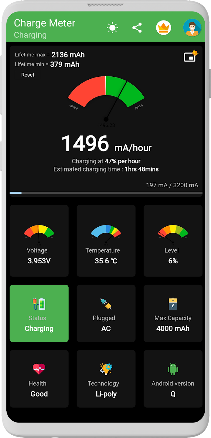 تطبيق Charge Meter – أفضل أداة لقياس سرعة الشحن وإدارة البطارية 2 تطبيق Charge Meter
